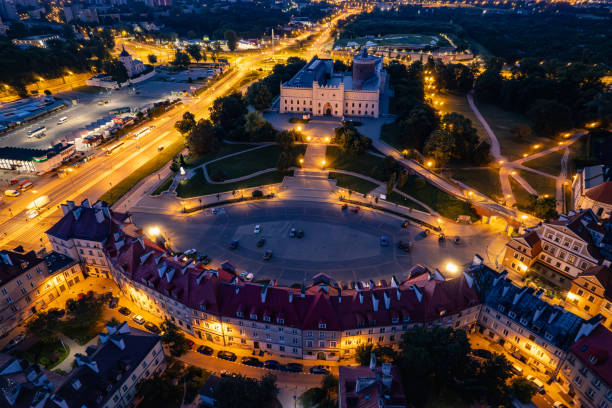 istock Lublin old town at night, drone photo. 2187107250