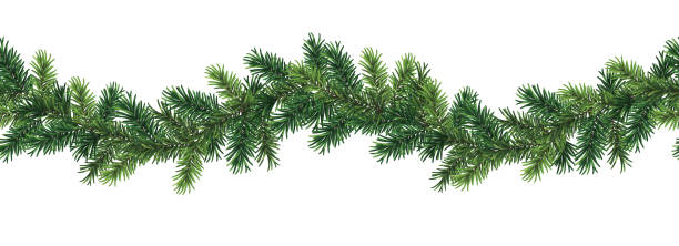 istock Green christmas branch garland in seamless pattern isolated on white background 2187113501