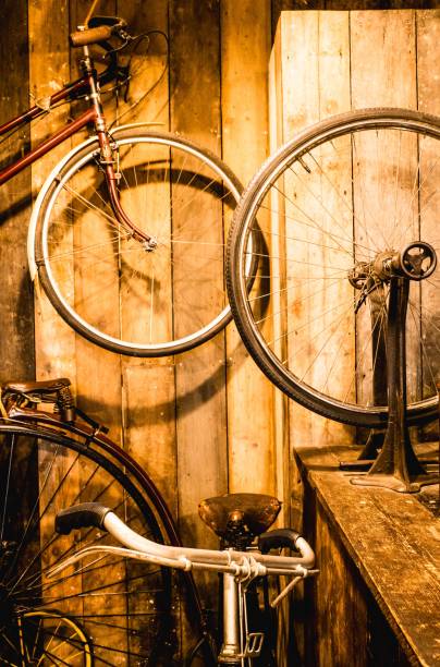 istock Vintage bike repair workshop 2187114338