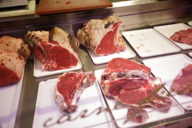The butcher shop in Florence proudly displays a selection of premium cuts of meat, showcasing the rich red hues and marbled texture of each piece. The meticulous arrangement on the trays highlights the quality of the locally sourced beef, a testament to the city’s dedication to fine ingredients. The shop’s clean, modern setup contrasts with the rustic feel of the meat, capturing the heart of Tuscan butchery. The attention to detail in the cuts promises a culinary experience rich in flavor, perfect for those looking to savor the best of Italian cuisine.