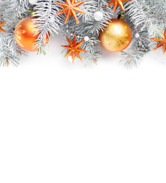 istock Christmas tree branches with  decorations isolated  on white background. Flat lay.Christmas and New Year background 2187116691