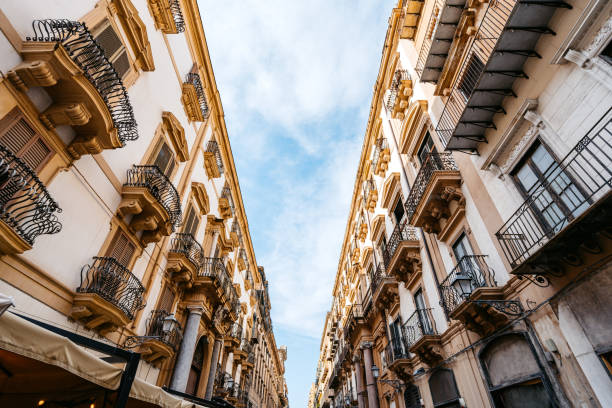 Beautiful buildings near center in Palermo in Sicily.