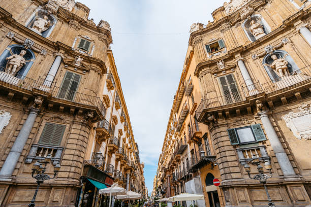The Baroque square (Piazza Vigliena, Quattro Canti) in Palermo in Sicily.