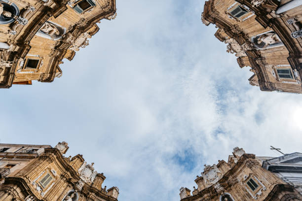 The Baroque square (Piazza Vigliena, Quattro Canti) in Palermo in Sicily.