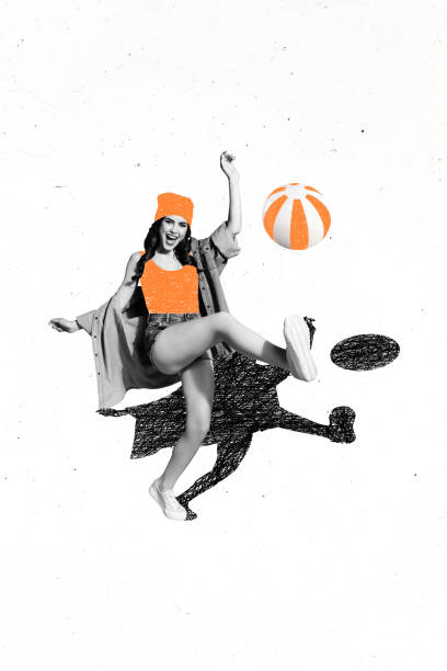 istock 3d retro abstract creative artwork template collage of young stylish female kick beach ball playing have fun fantasy billboard comics zine 2187123336