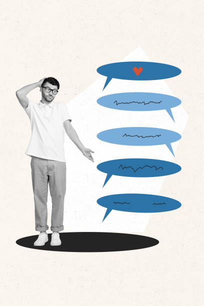 istock Collage of funny guy hand head confused feel guilty watching where he failed in dialogue with girlfriend isolated on white background 2187125129