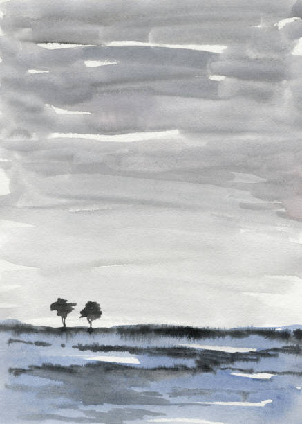 istock hand painted watercolor abstract dreamy ethereal landscapes, beautiful dramatic scenery 2187128397