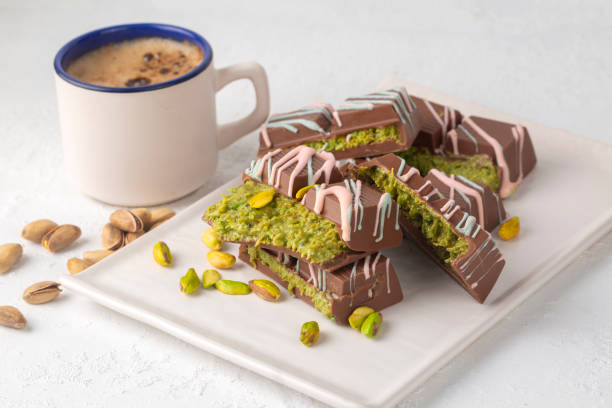 Trend Dubai chocolate with pistachio paste and kataifi dough.