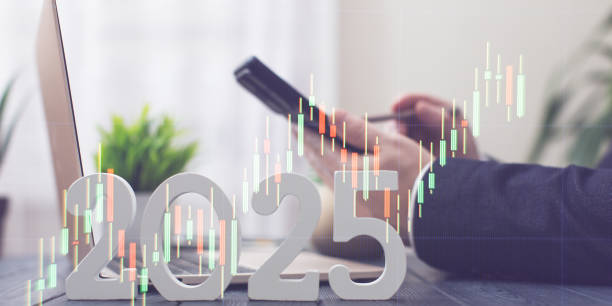 istock Finance and Real Estate Analytics 2025: Digital Candlestick Charts and Businessman Using Tablet to Track Market Trends 2187133604