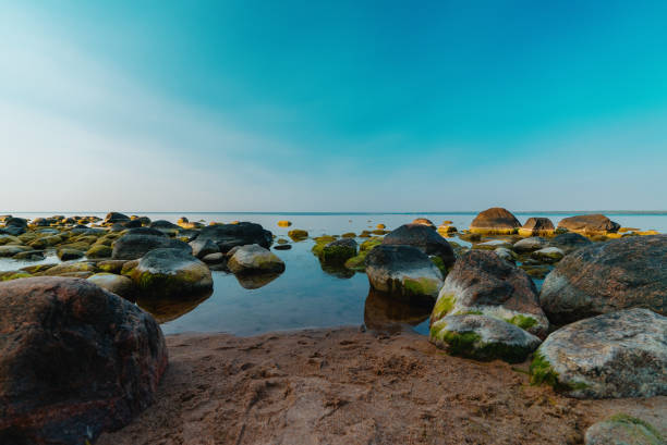 Baltic sea coast with boulders and stones.