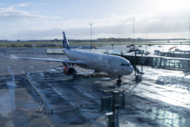 Airplane parked at Copenhagen airport. Copenhagen, Denmark - November 27, 2024