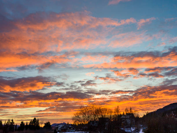 istock Winter mountain landscape, with warm sunset sky 2187156173