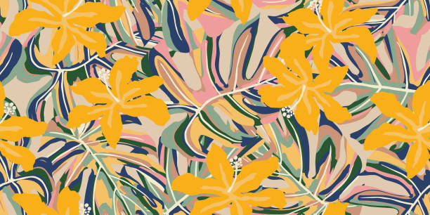 istock Hand drawn tropical flowers, seamless patterns with floral for fabric, textiles, clothing, wrapping paper, cover, banner, interior decor, abstract backgrounds. vector illustration. 2187163217