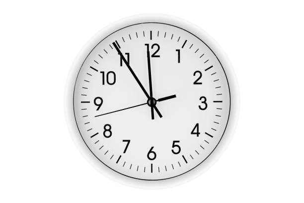 istock white watch, wall clock 11 hours 45 minutes on isolated or white background 2187165738