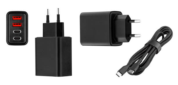istock set power adapter, charging adapter with USB and Type-C connector on isolated and white background, 2187165891