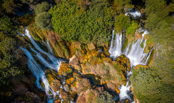 istock Aerial view of waterfall in forest 2187167481