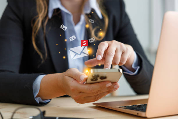 istock Woman using smart phone with the e-mail, virtual icons 2187168031