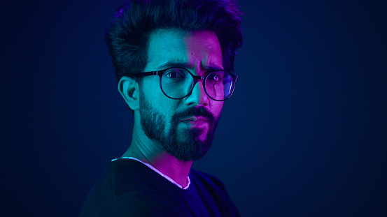 Indian Man Guy Profile Turning Head Looking Camera Serious Developer ...