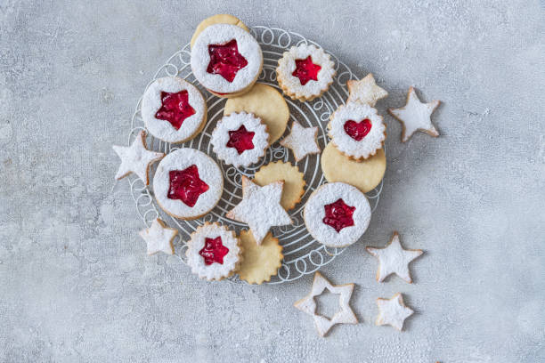 istock Traditional Christmas Linzer cookies with raspberry and apricot jam 2187173256