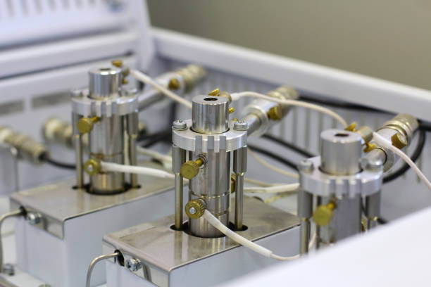 chromatography flame ionization detector. Sensor gas chromatograph. Laboratory chemical equipment. Industrial background. Analytical laboratory