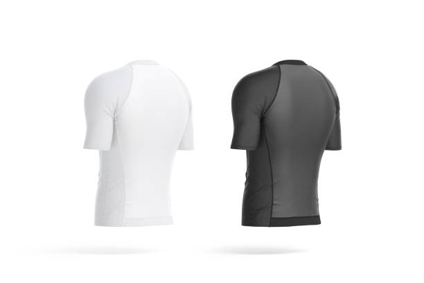 istock Blank black and white cycling jersey mockup, back side view 2187174603