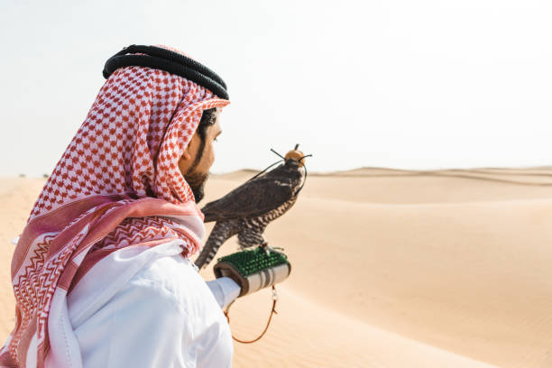 istock arab man with falcon in the desert 2187175198