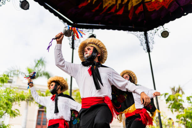Parachicos (traditional mexican dancers) outdoors