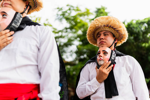 Indigenous person from the Wassú tribe performing the traditional Toré ritual in the village