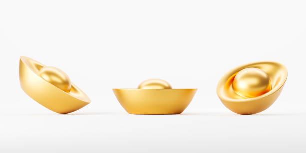 istock Golden Ingots Symbolizing Wealth on White Background. 3D Rendering 2187177065