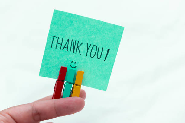istock Business thank you note with colorful clips home office inspirational content bright environment close-up viewpoint gratitude concept 2187182517