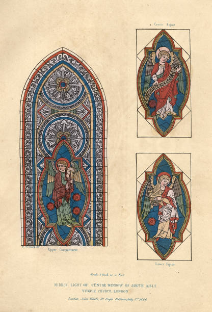 istock Western ecclesiastical architecture, Stained glass windows, Angels, Temple Church, London, 19th Century 2187186070