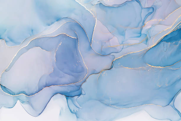 istock Abstract alcohol ink hand painted texture blue tone with gold 2187186222