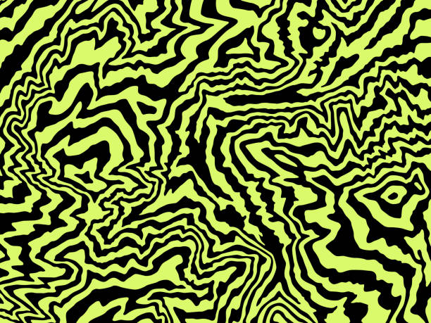 Neon Yellow and Black Static Texture Stripes Abstract Background Neon yellow and black texture zigzag static stripes background pattern. classic retro tv with white noise stock illustrations