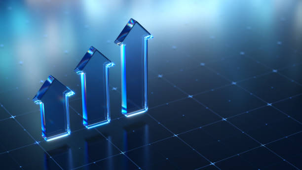 istock Blue Glass Arrows Representing Business Growth and Success on Grid Background 2187193746