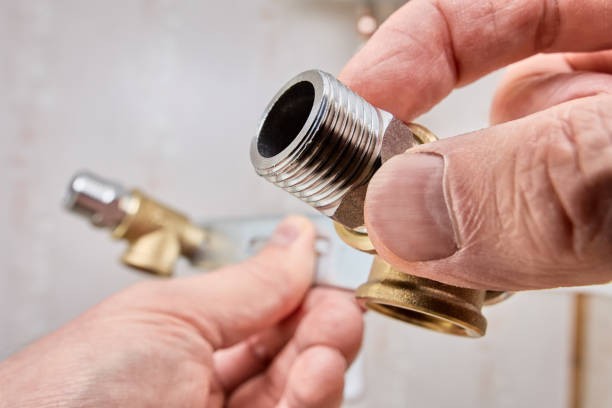 istock Male faucet reducer adapter with external thread connection to mounting bracket for mixer tap. 2187202797