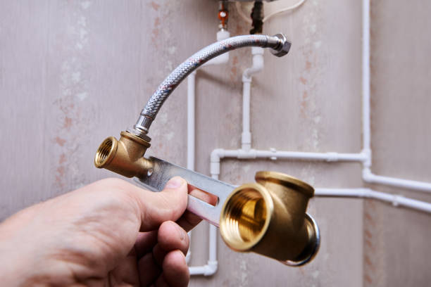 istock Fixing bracket with female elbow fitting, backplate for mixer tap with shower. 2187202800