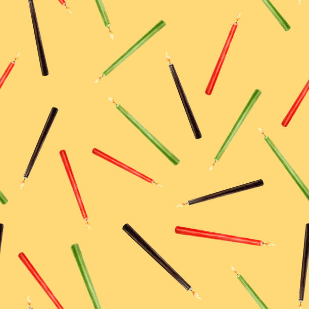 istock Kwanzaa seamless pattern of scattered red black and green candle. Hand drawn watercolor holiday illustration of Mishumaa Saba traditional symbol. Isolated drawing for African-American designs. 2187215637