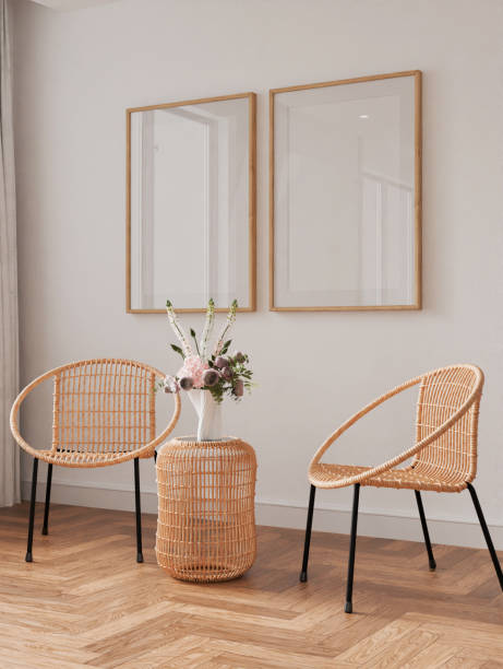 istock Interior living room mockup, two frame, poster empty in home design, interior design element mockup farm house style, blank frame 3d render. 2187232699