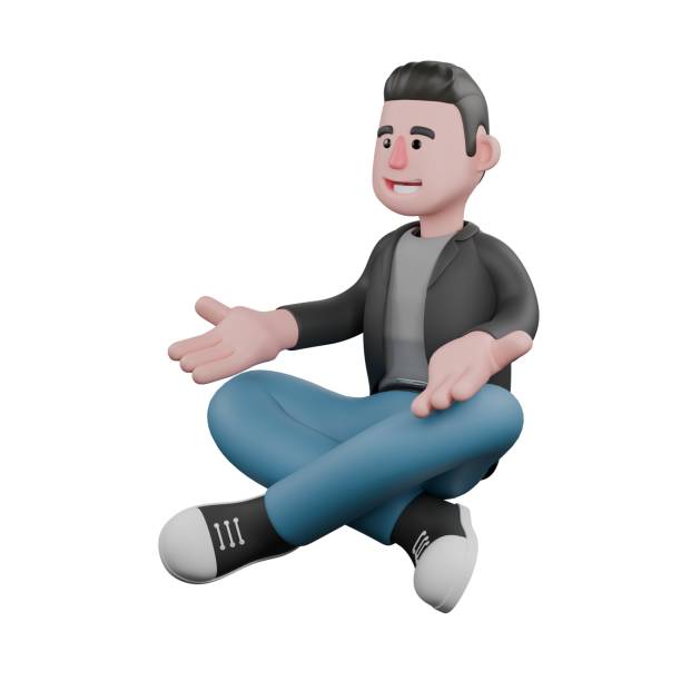 istock Creative 3D Model. A Male Screenwriter sits on the floor facing right with legs crossed and hands on his knees. 3D Artistic Model 2187239057