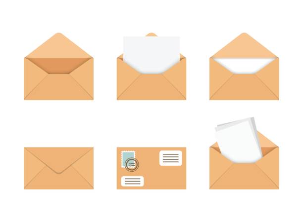 stockillustraties, clipart, cartoons en iconen met envelope with letter icons set in flat style. email document vector illustration on isolated background. postcard sign business concept. - envelop
