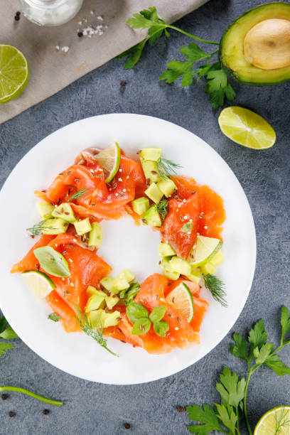 istock smoked salmon fillet and avocado on plate 2187247121
