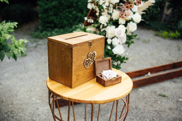 istock Wedding ceremony. Wedding rings are in beautiful box on the table 2187249771