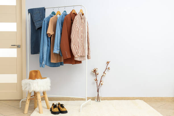 istock Wardrobe rack with different clothes, concept of different clothes 2187250030