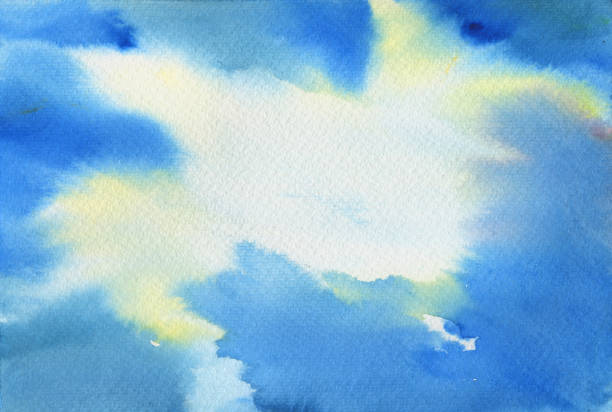 istock Light blue sky color watercolor painting background on original watercolour paper texture 2187252075