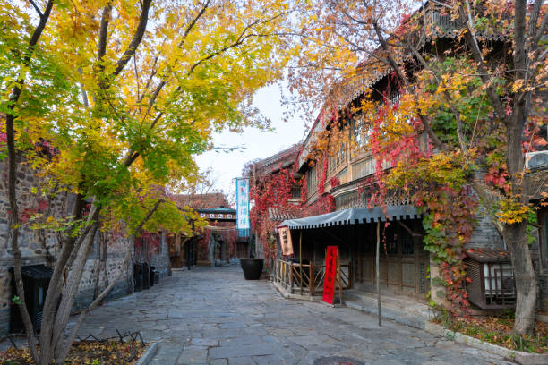 Beijing, China - Oct 23rd, 2024: Street view of Gubei Water Town in the morning. A famous travel destination.