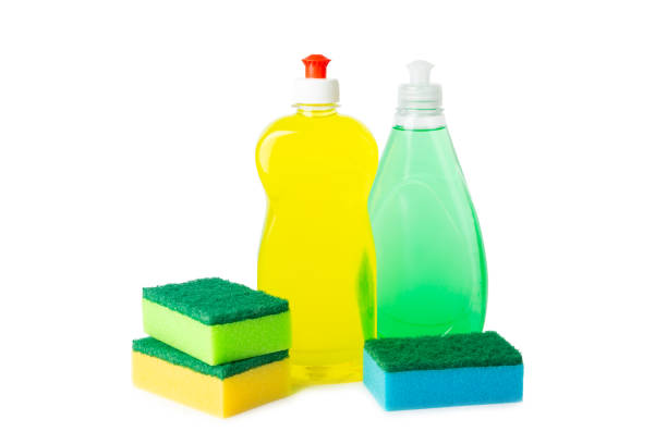 istock Colorful dish sponges isolated on white background. Kitchen sponge. Cleaning concept, cleaning service. Dishwashing liquid with clean and dirty dishes plate. Place for text, copy space.Wash the dishes 2187260598
