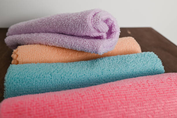 an assortment of colorful microfiber cloths used for cleaning scratch-prone surfaces and remove dirt without scratches