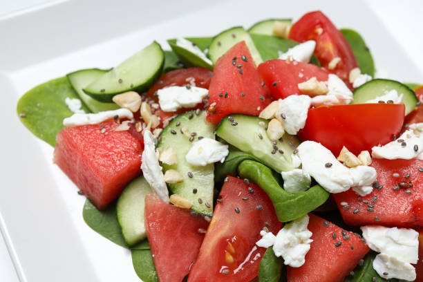istock Watermelon salad in a square bowl, close-up view 2187262738