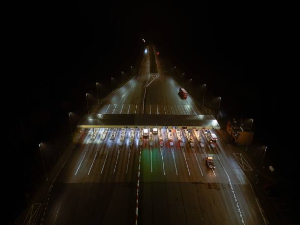 istock Night aerial view of toll payment point 2187267648