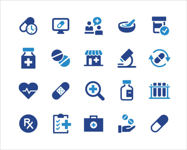 ilustraciones, imágenes clip art, dibujos animados e iconos de stock de iconos de farmacia - serie gráfica clásica - herbología